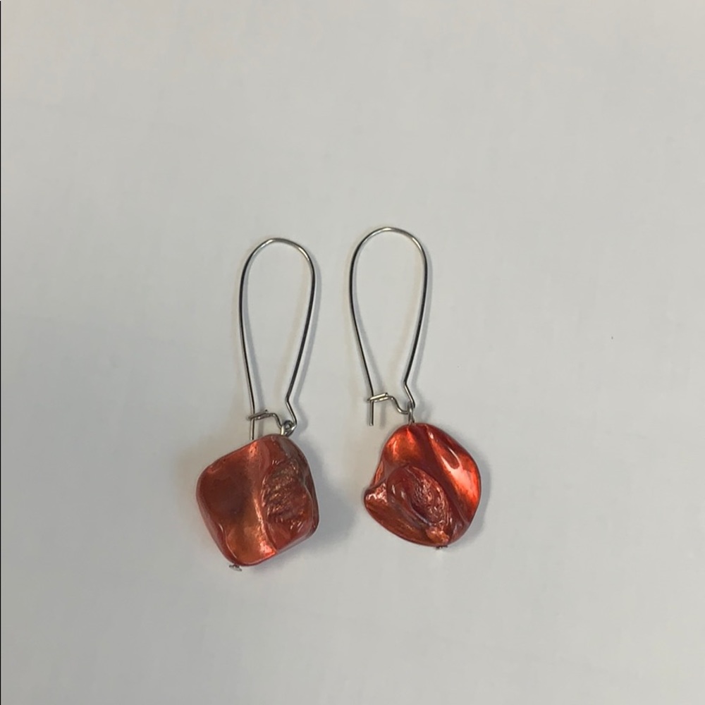Coral glass bead earrings